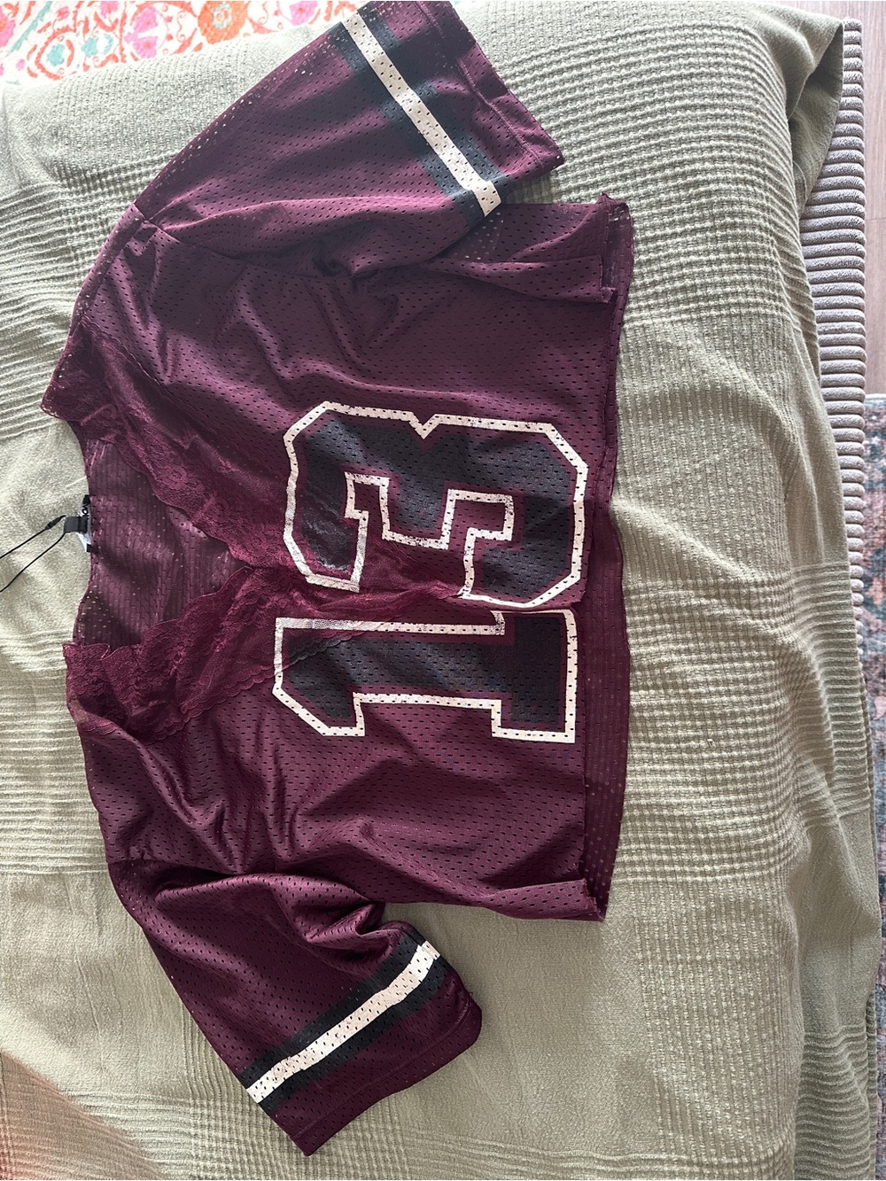 Brand New Maroon Cropped Mesh Football Jersey with Number 13
